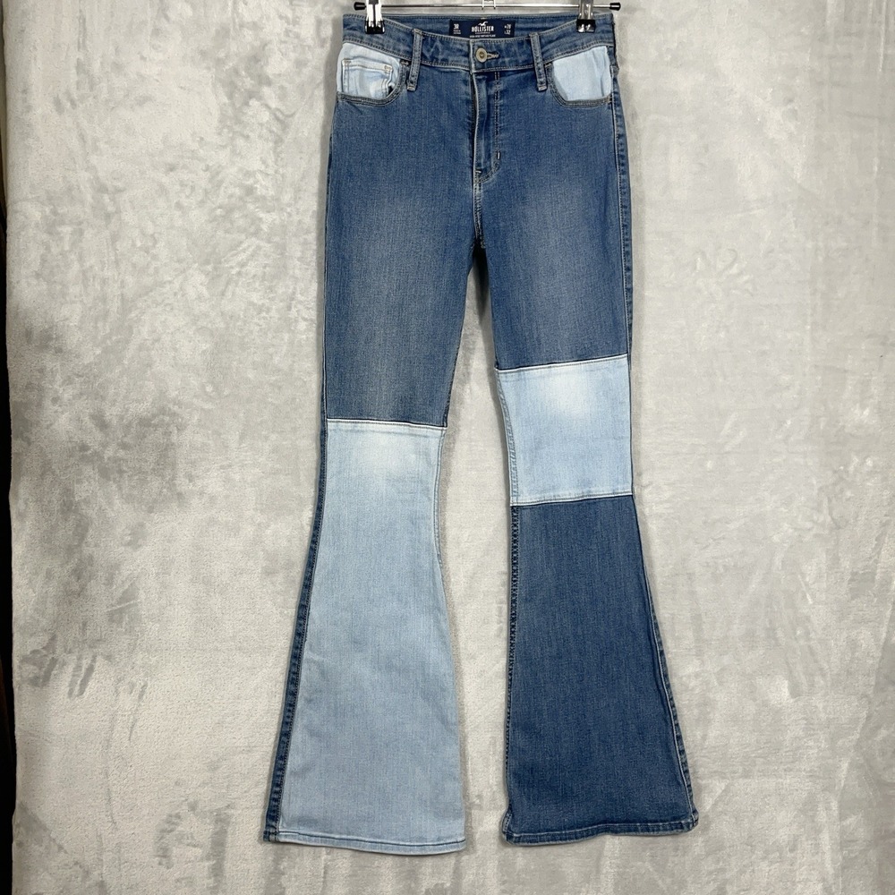 Hollister‎ High Rise Vintage Flare Jeans Stretch Y2K Retro Patch Multi Panel 3R